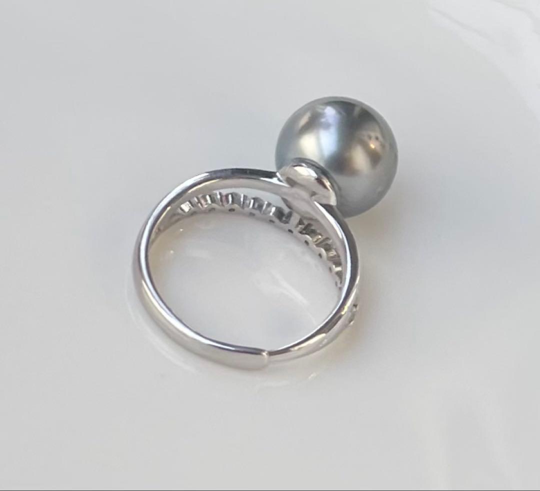 黒蝶真珠 タヒチ 南洋パール s925リング 指輪 大玉 プラチナの瞳 存在感