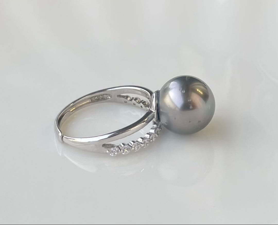 黒蝶真珠 タヒチ 南洋パール s925リング 指輪 大玉 プラチナの瞳 存在感