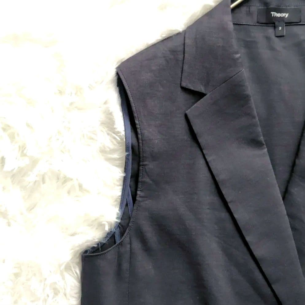 極美品✨️Theory【M】ジレ　サイドスリットリネンベスト　春夏　麻混　紺