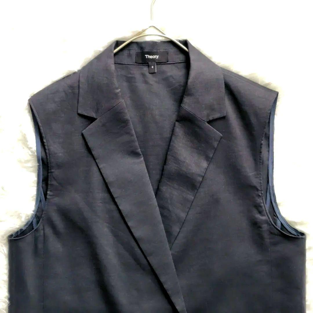 極美品✨️Theory【M】ジレ　サイドスリットリネンベスト　春夏　麻混　紺