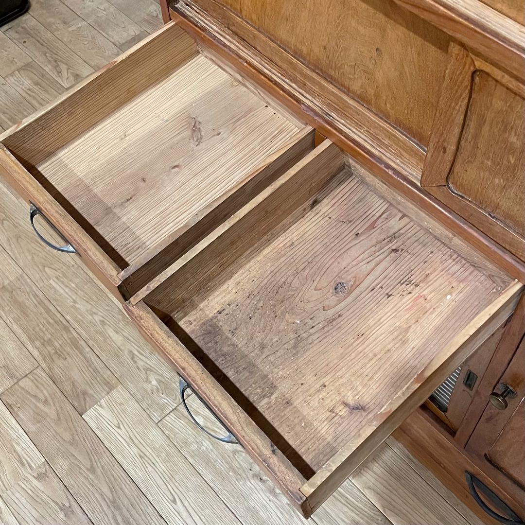 昭和 レトロ　戸棚　モールガラス　食器棚　本棚　アンティーク　当時物　水屋