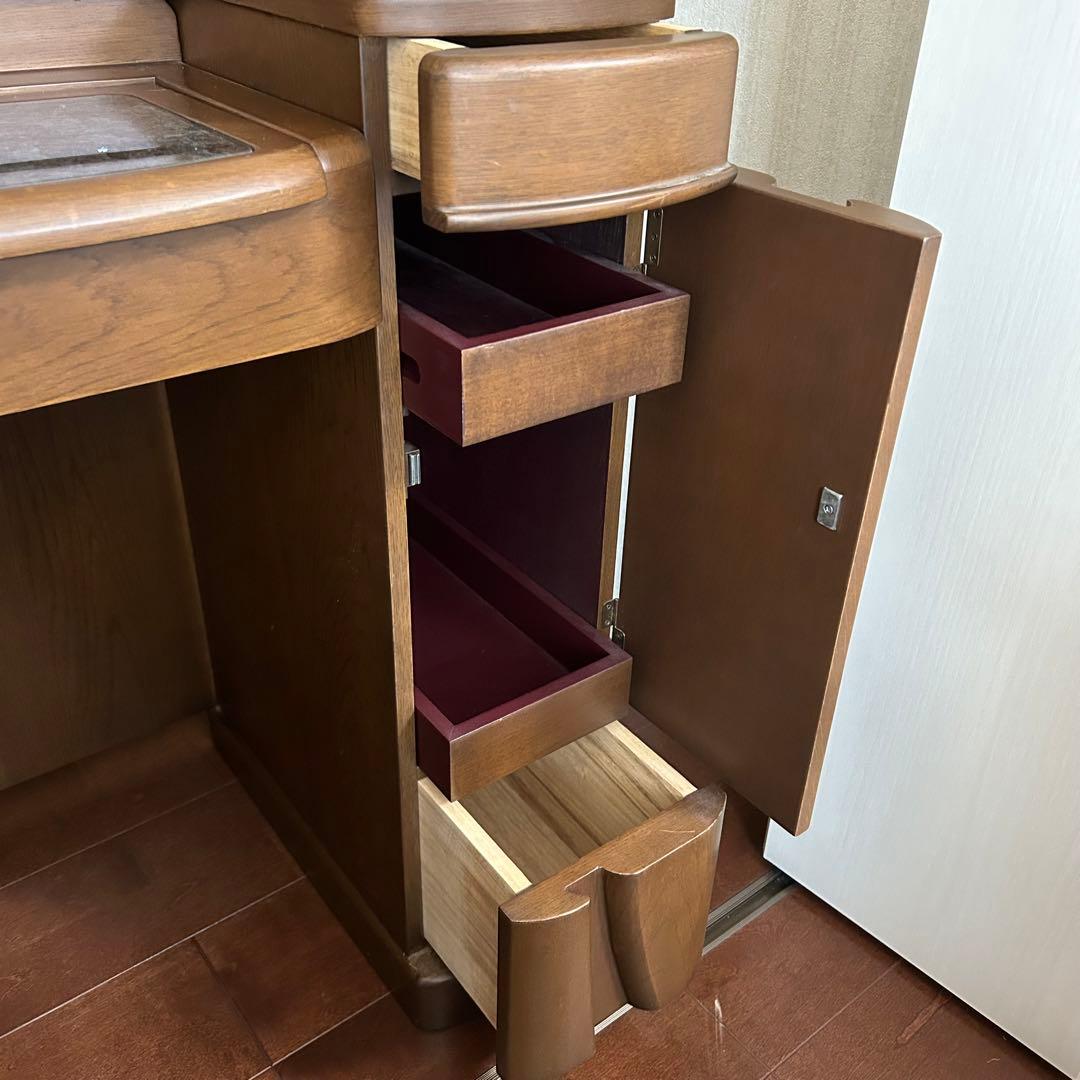 【高級アンティーク】三面鏡ドレッサー 椅子 角元産業 ブラウン 美品 照明・収納