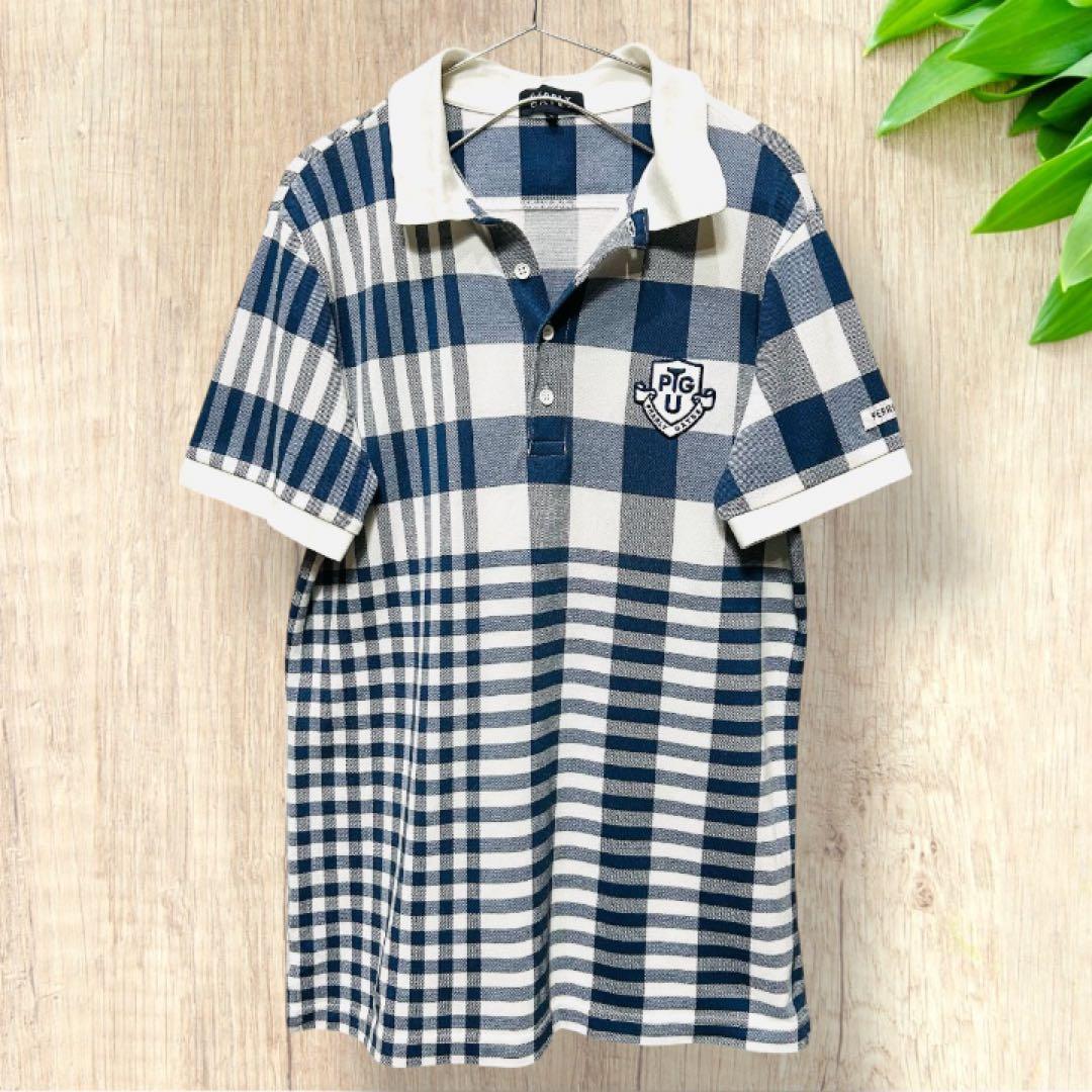 PEARLY GATES メンズ　ポロシャツ　半袖　チェック柄　切り替え