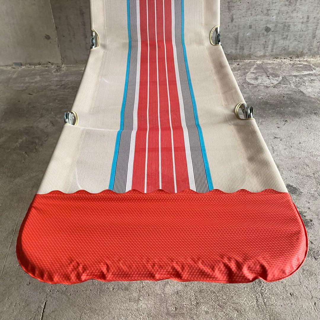 サマーベッド ビーチベッド ボンボン リクライニング 折り畳み オレンジ レトロ