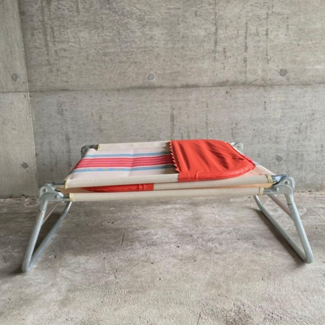 サマーベッド ビーチベッド ボンボン リクライニング 折り畳み オレンジ レトロ
