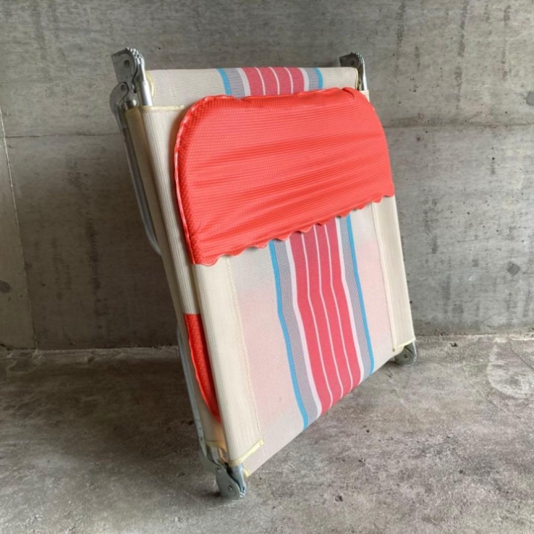 サマーベッド ビーチベッド ボンボン リクライニング 折り畳み オレンジ レトロ