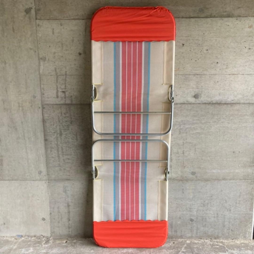 サマーベッド ビーチベッド ボンボン リクライニング 折り畳み オレンジ レトロ