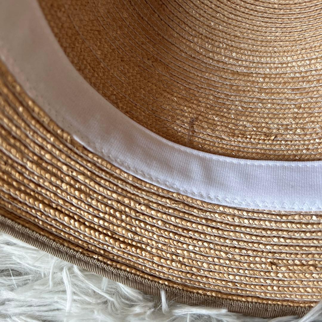 【美品】CELINE ストローハット バケット ロゴリボン 麦わら帽子 Mサイズ