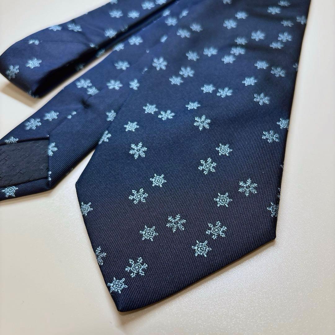 エルメス ネクタイ 雪の結晶 H総柄 ネイビー×ブルー