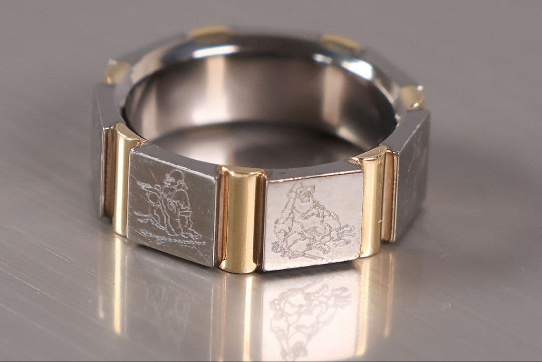 チタン K18 七福神 刻印 リング 指輪 10号 TITAN【CM368】