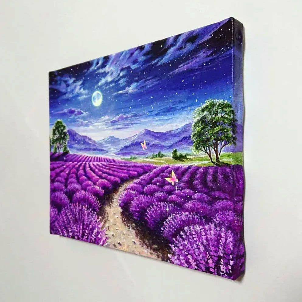 【ラベンダーの夜】アクリル画 F3 風景画 絵画