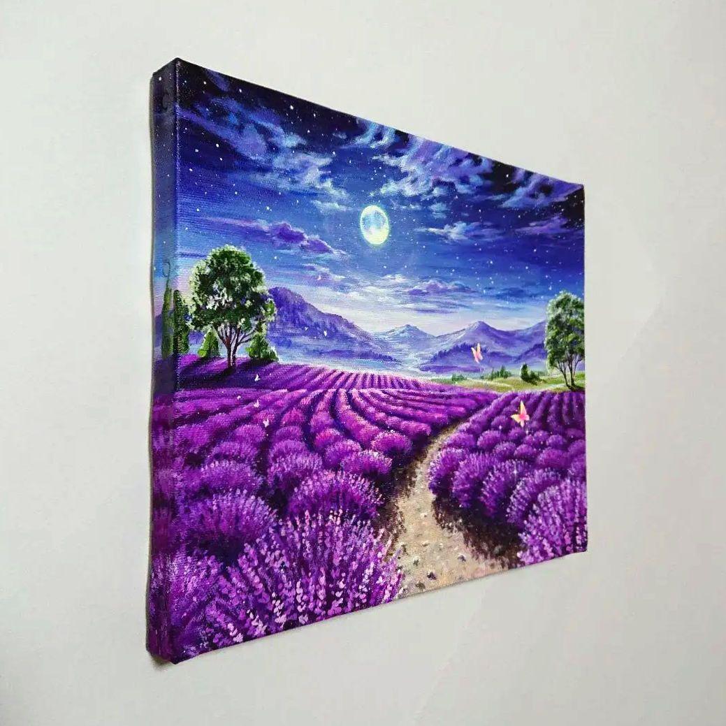 【ラベンダーの夜】アクリル画 F3 風景画 絵画