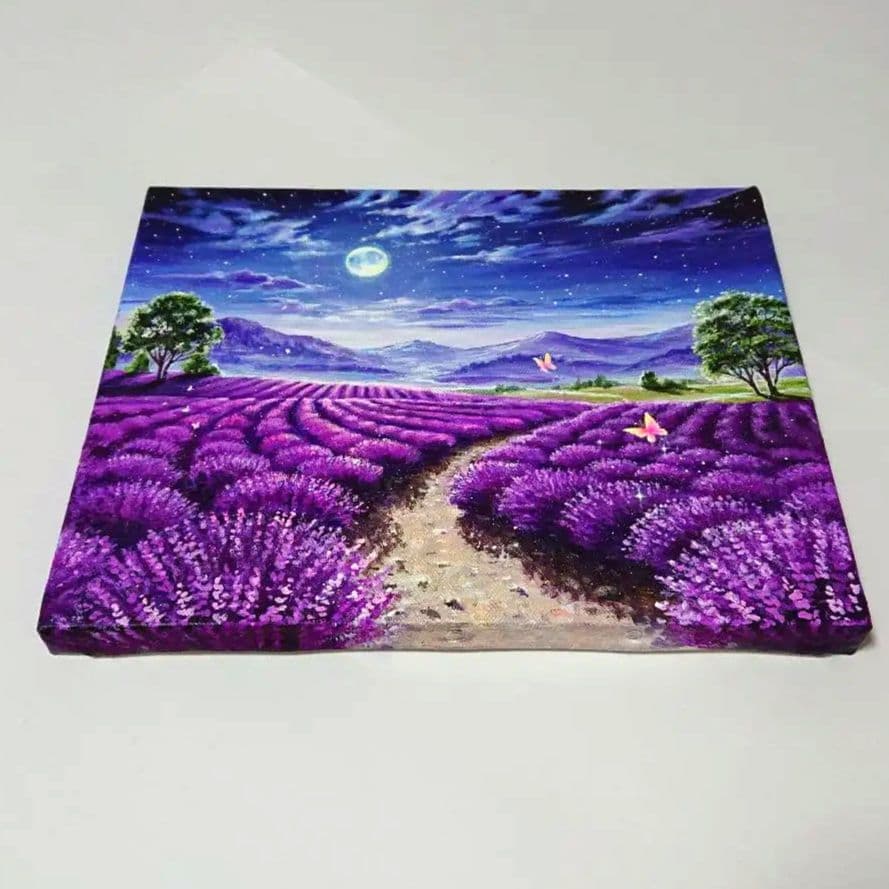 【ラベンダーの夜】アクリル画 F3 風景画 絵画