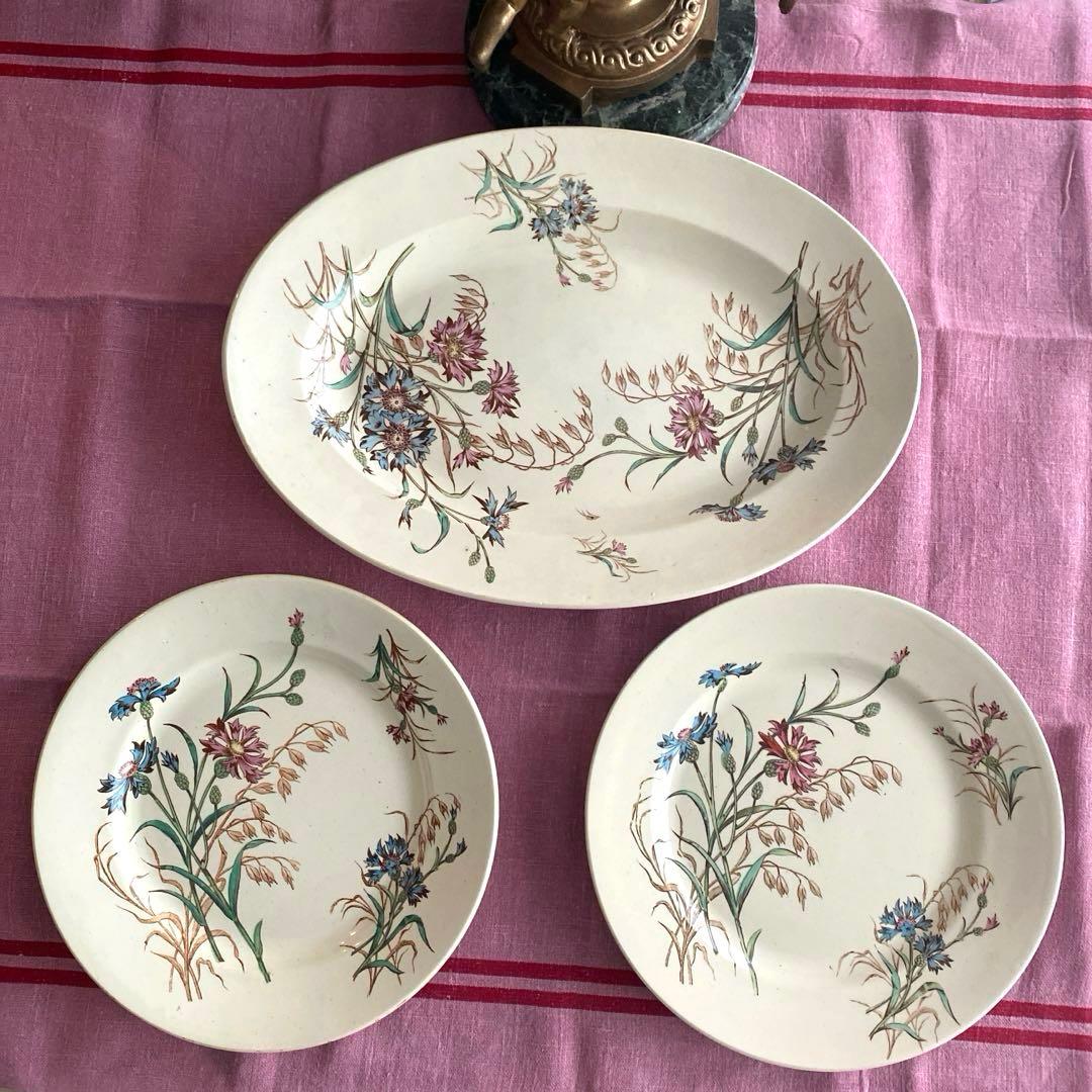 フランスアンティーク　LunevilleリュネヴィルBLEUET　矢車菊プレート