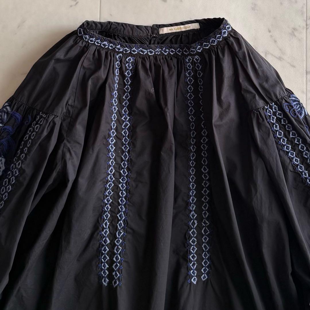 美品 ヌキテパ コットン 刺繍 エンブロイダリーブラウス◆ブラック