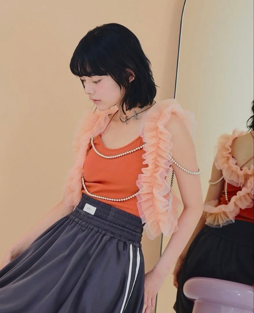 so.C.hu 2wayグラデーションフリル&ビジュービスチェ ピーチオレンジ