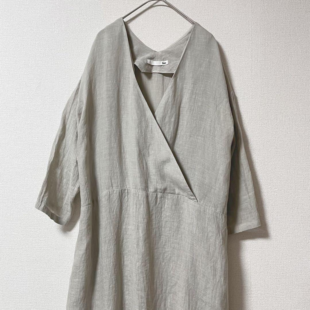 evam eva リネン カシュクール ワンピース ロング 八分袖