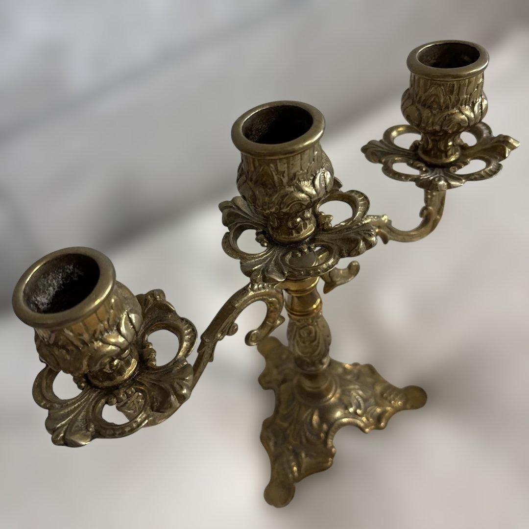 イタリア製アンティーク調ゴールド3連キャンドルスタンド