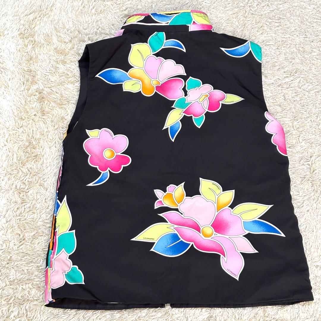 大きいサイズ　レオナール　ベスト　リバーシブル　ジップアップ　フラワー　ＬＬ