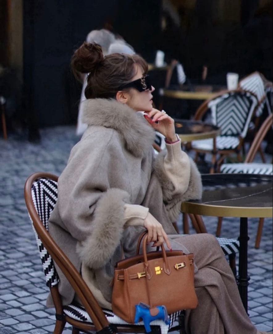 ファーポンチョ ウエストベルト付き