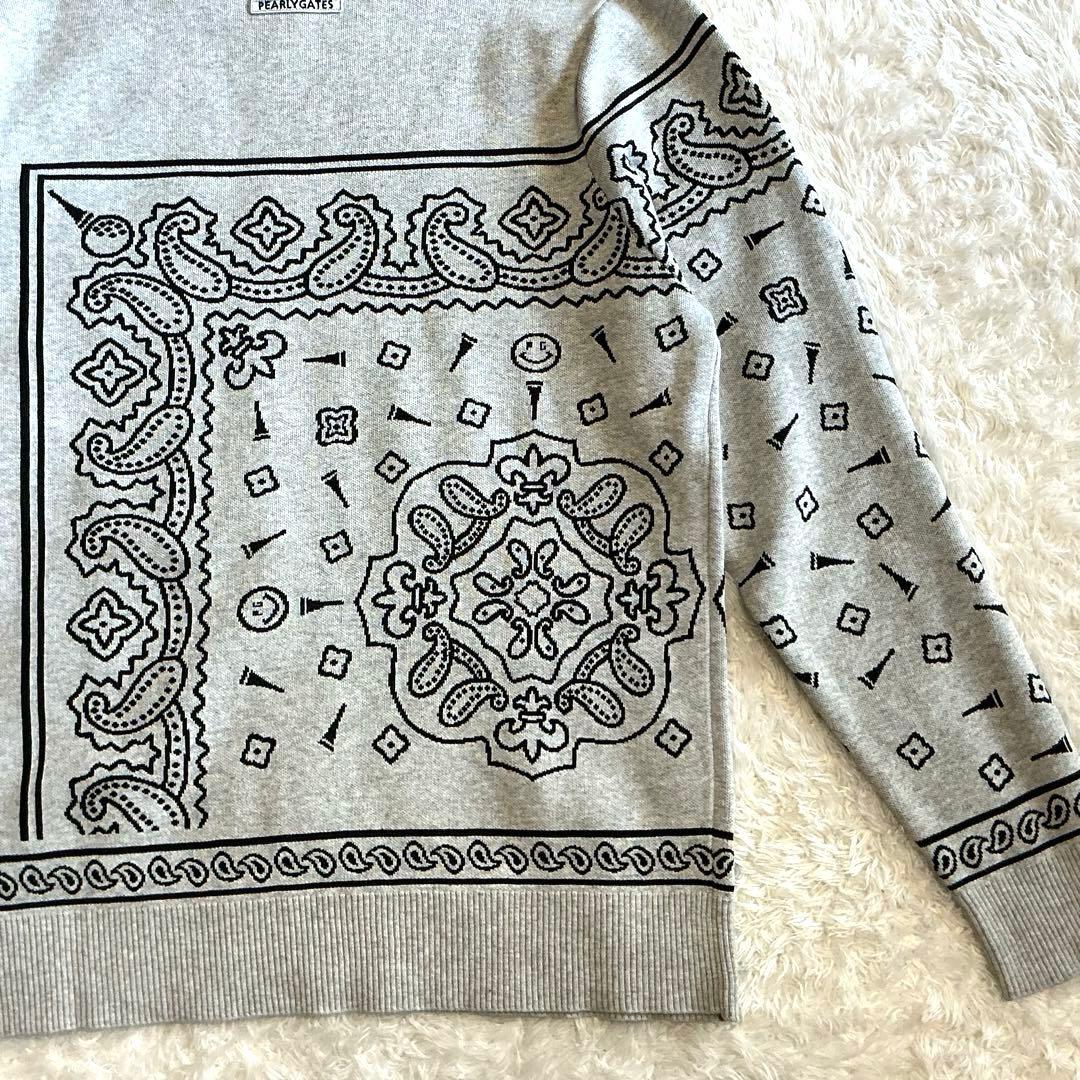 【美品】PEARLY GATES クルーネックニットプルオーバー　ライトグレー
