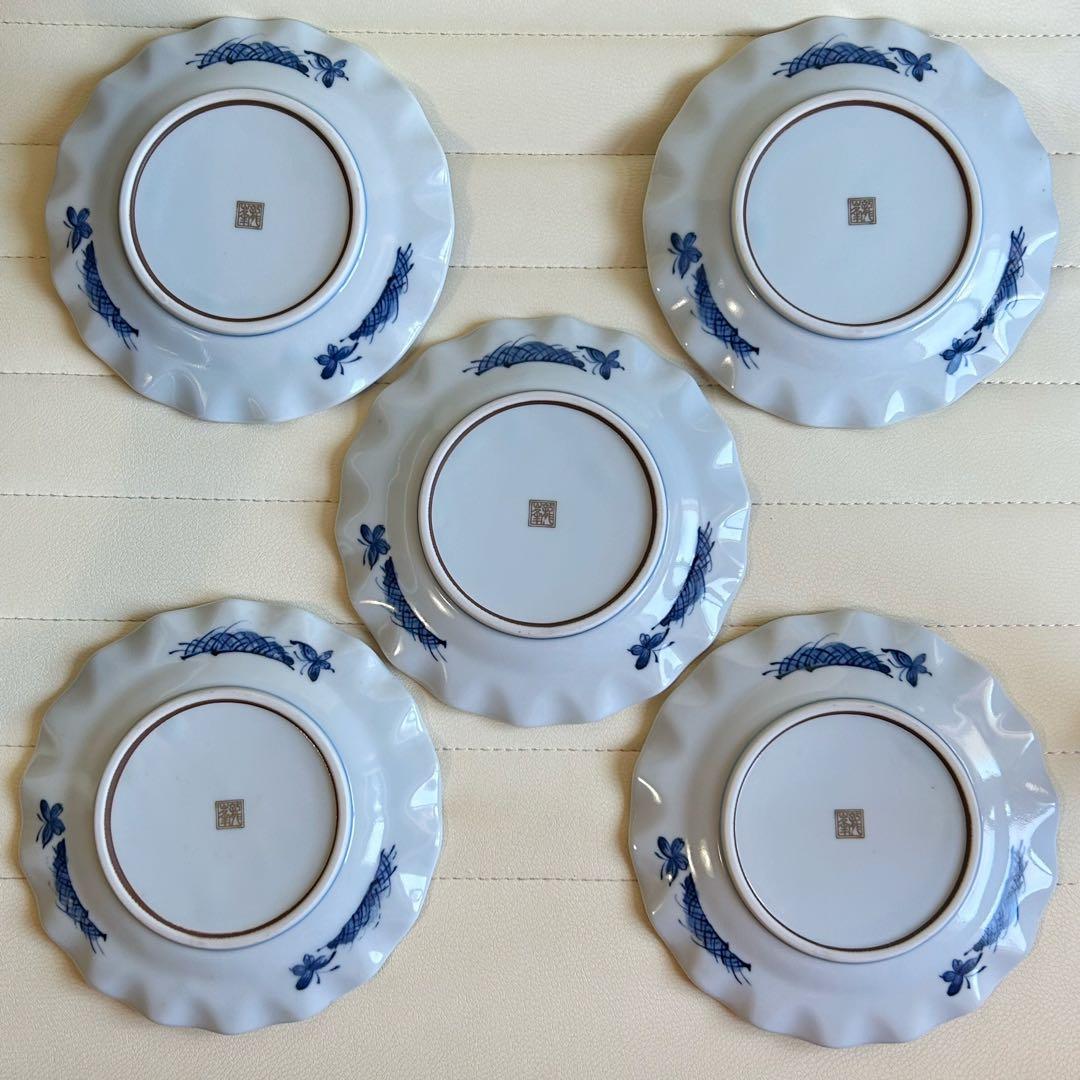 三洋陶器　龍峰窯　金彩濃花鳥　中皿揃　5枚セット　輪花皿　金襴手　古伊万里　取皿