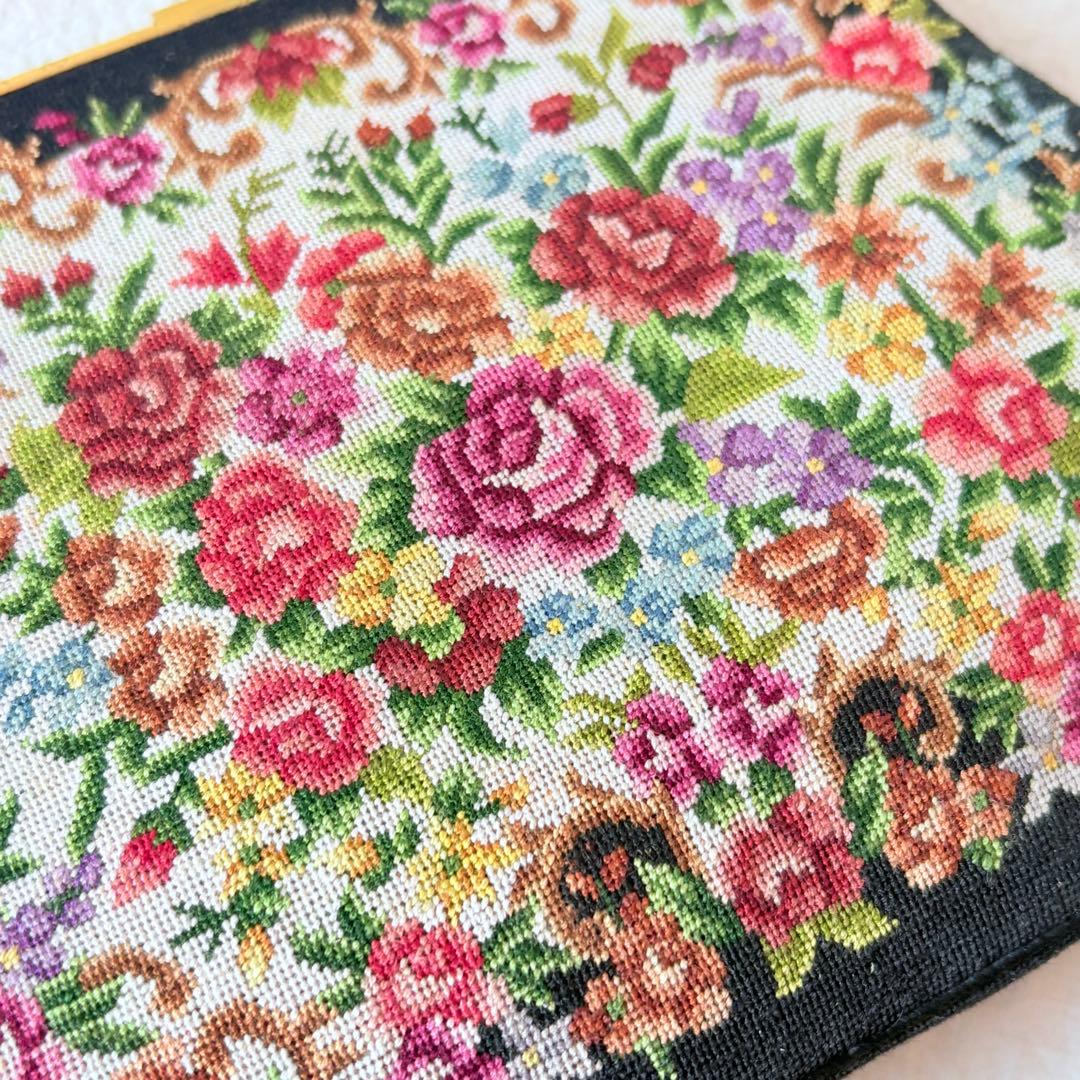 美品 プチポワン 細密刺繍 ハンドバッグ パーティーバッグ