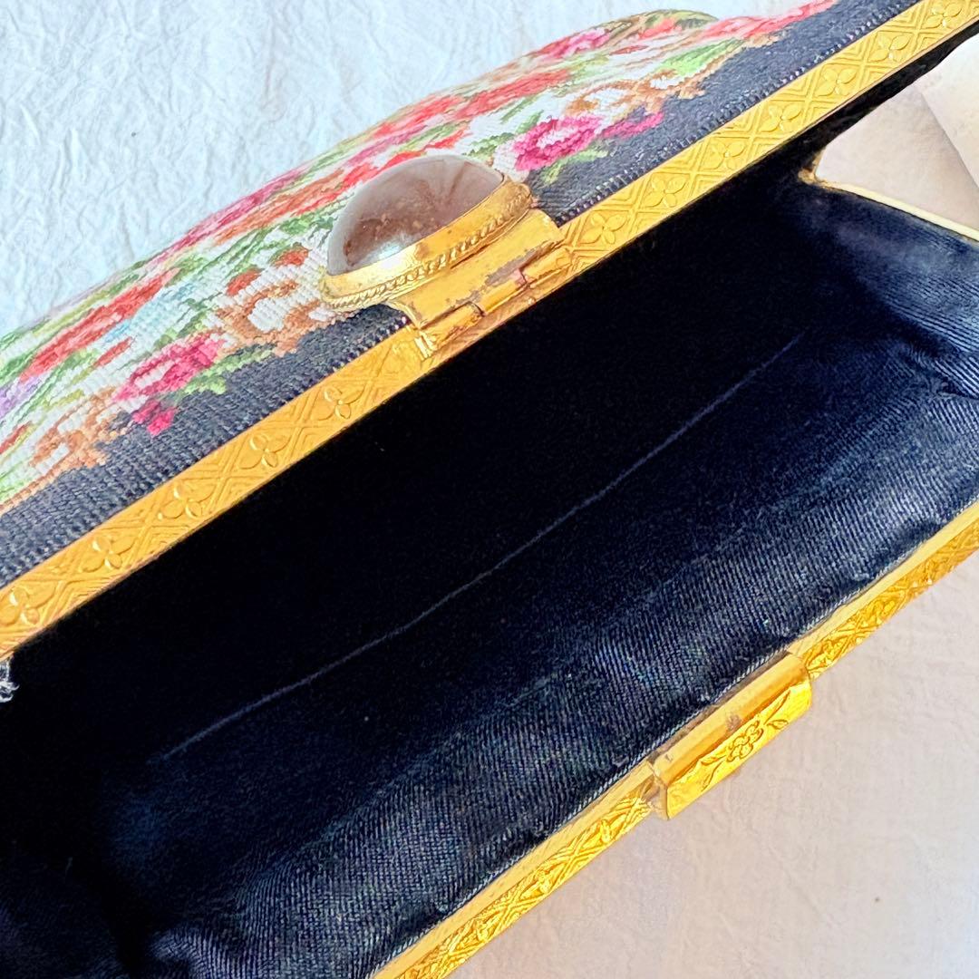 美品 プチポワン 細密刺繍 ハンドバッグ パーティーバッグ