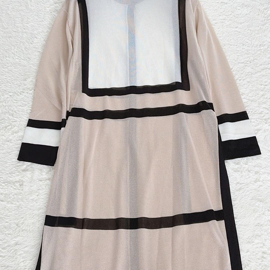 【アドーア】シアー パイピング ロングシャワンピース カーディガン モンドリアン