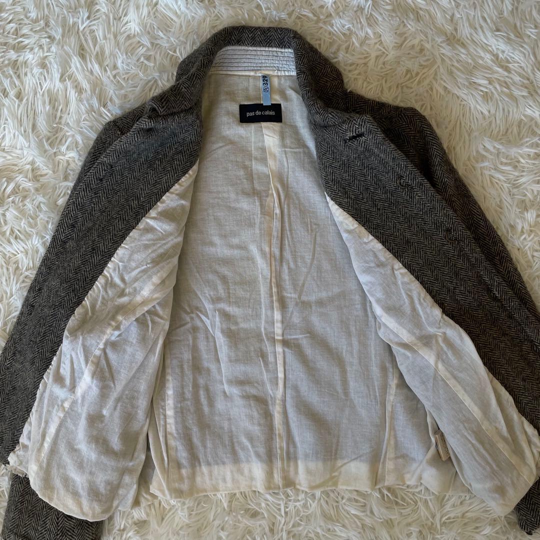 Pas de calais パドカレ ヘリンボーン ウール ジャケット 38