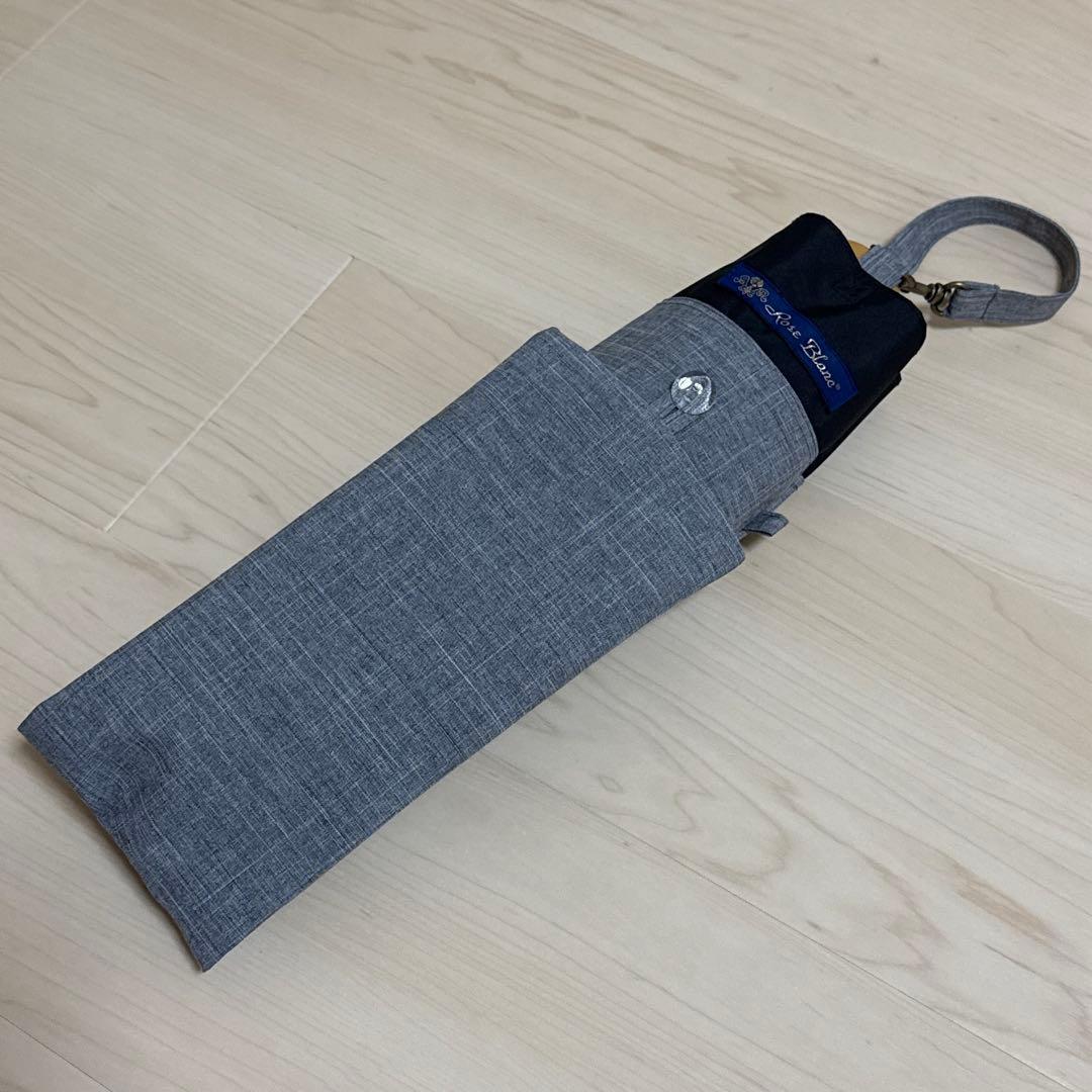 芦屋ロサブラン　日傘　2段 折りたたみコンビ　ダンガリーグレー×ブラック