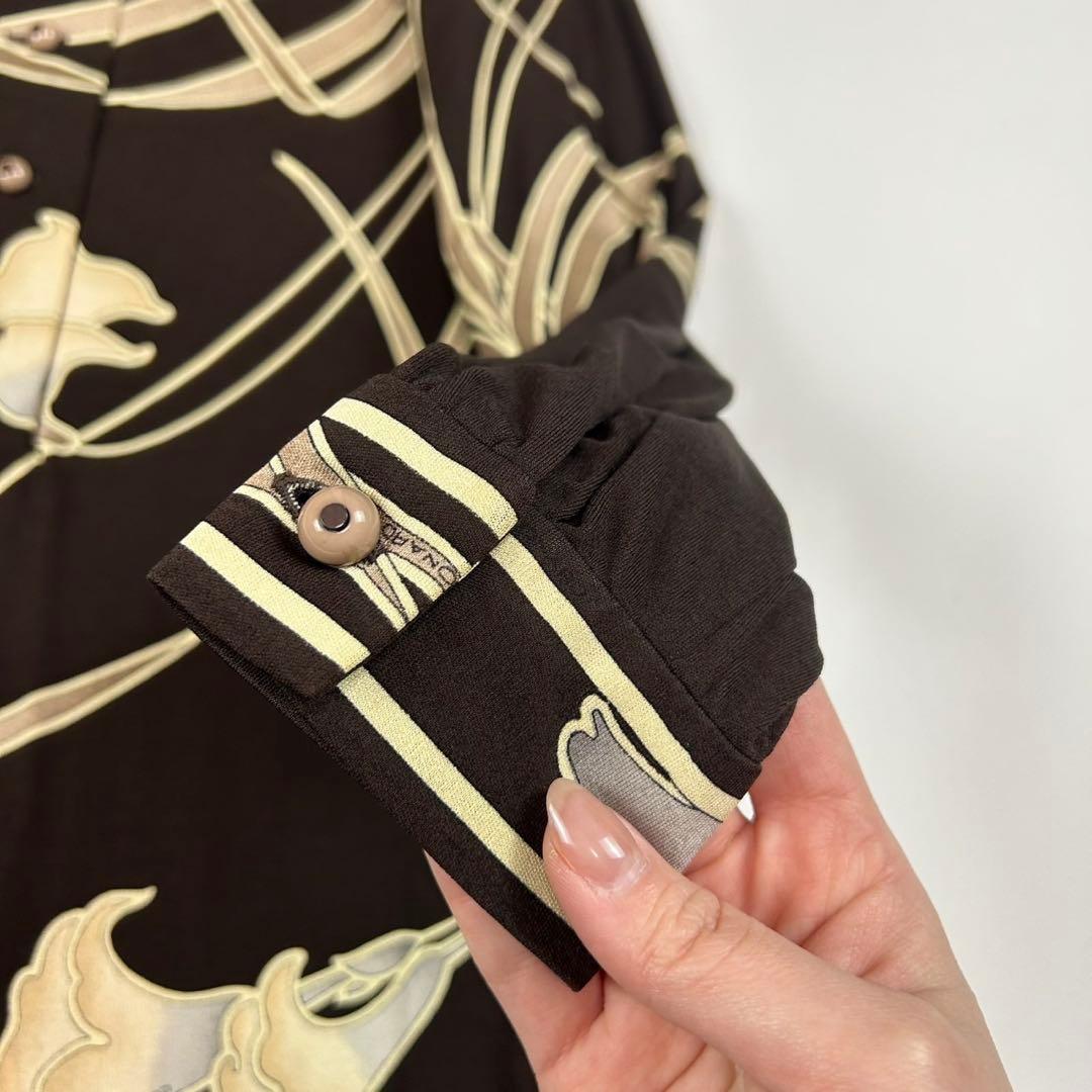 P168 L レオナール シルク100% ロングワンピース ブラウン レディース