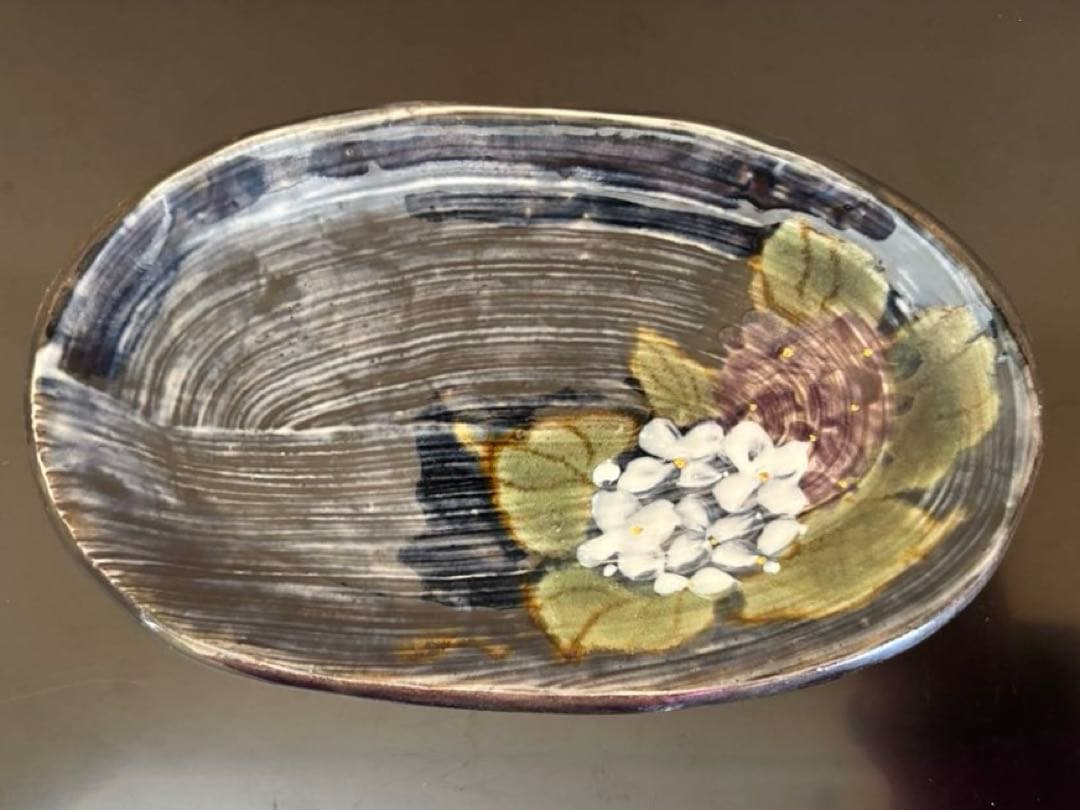 か*ん様 和食器 京焼 陶葊 土渕陶あん 楕円皿 貫入陶器 紫陽花 5枚セット