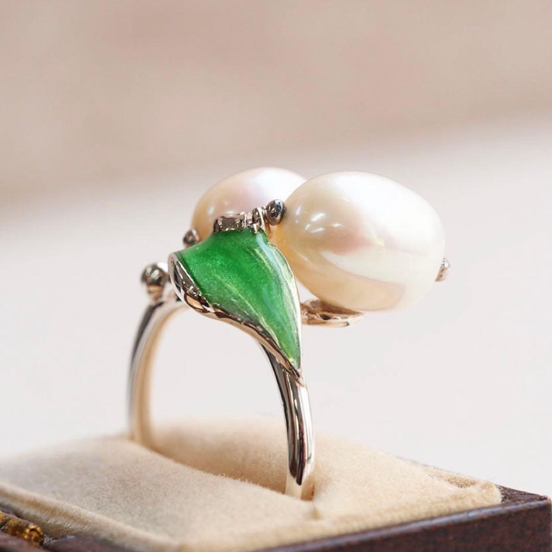 [新品未使用]碌山SV925淡水パール鈴蘭リング11号サイズ 最終お値下げ