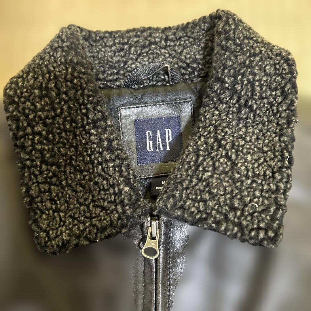 つ*様 GAP ボア襟 ブラックレザージャケット　チャック難あり
