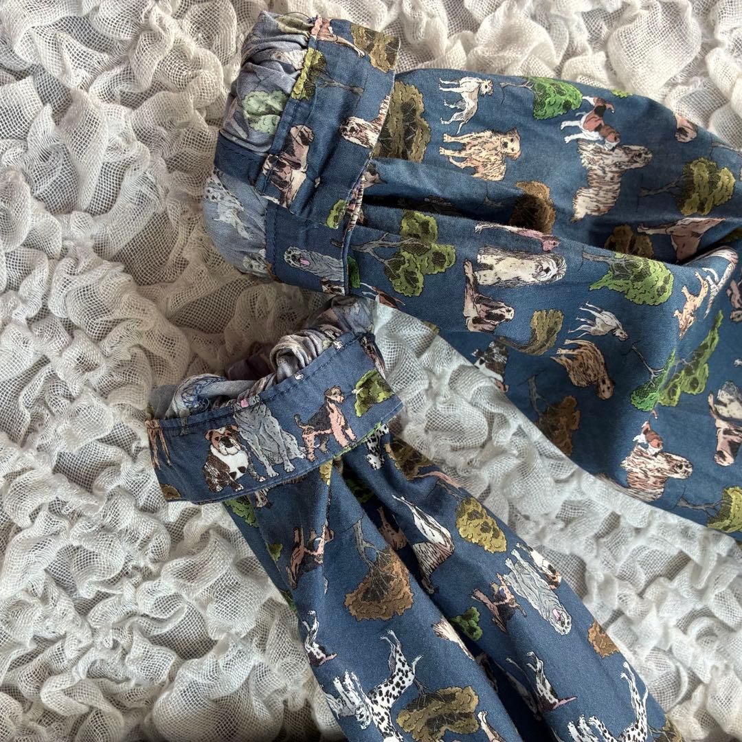 シャワーパーティ 犬柄 リバティ アニマルプリント 前開きワンピース