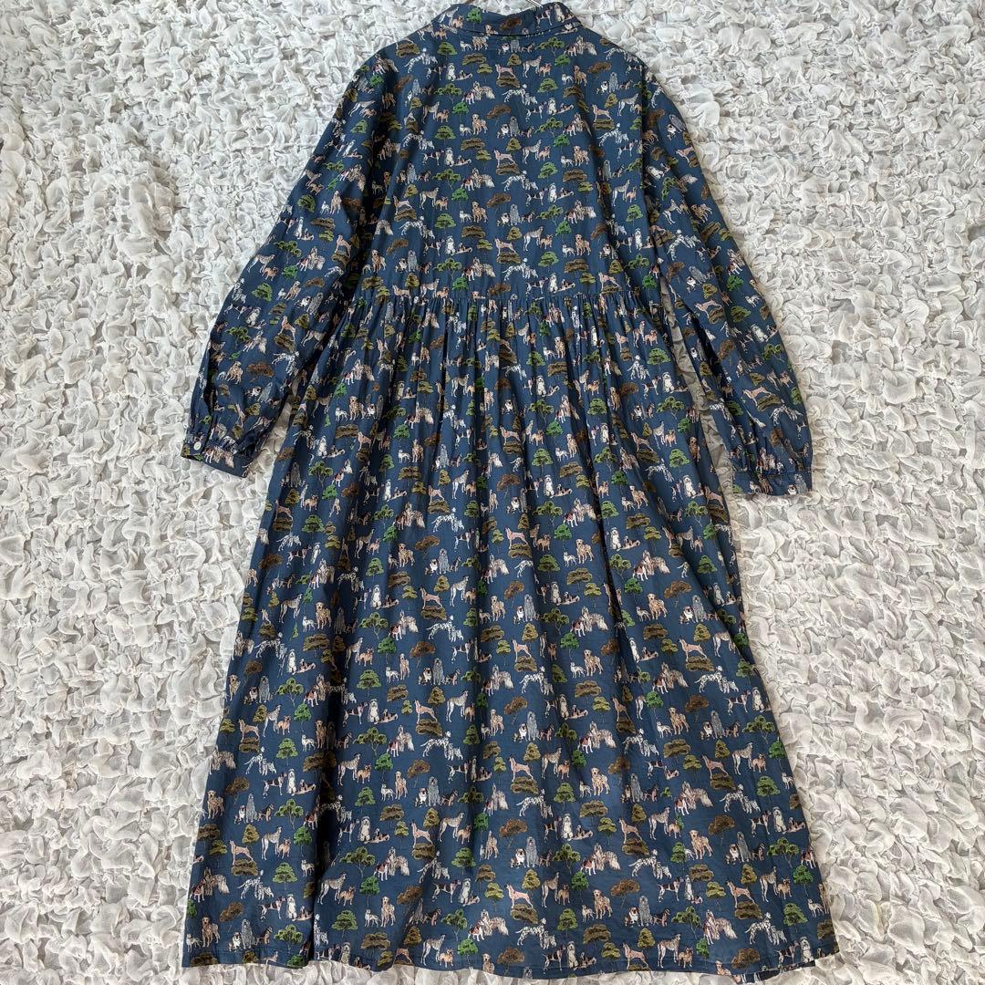 シャワーパーティ 犬柄 リバティ アニマルプリント 前開きワンピース