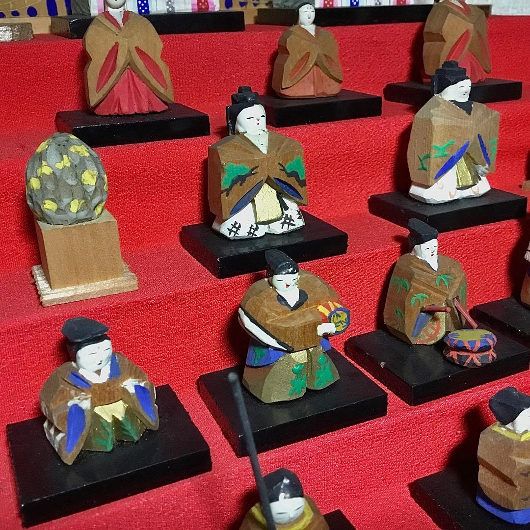 ミニ雛人形◆一刀彫◆ビンテージ 段飾り 木彫 伝統工芸 雛段 5段飾り