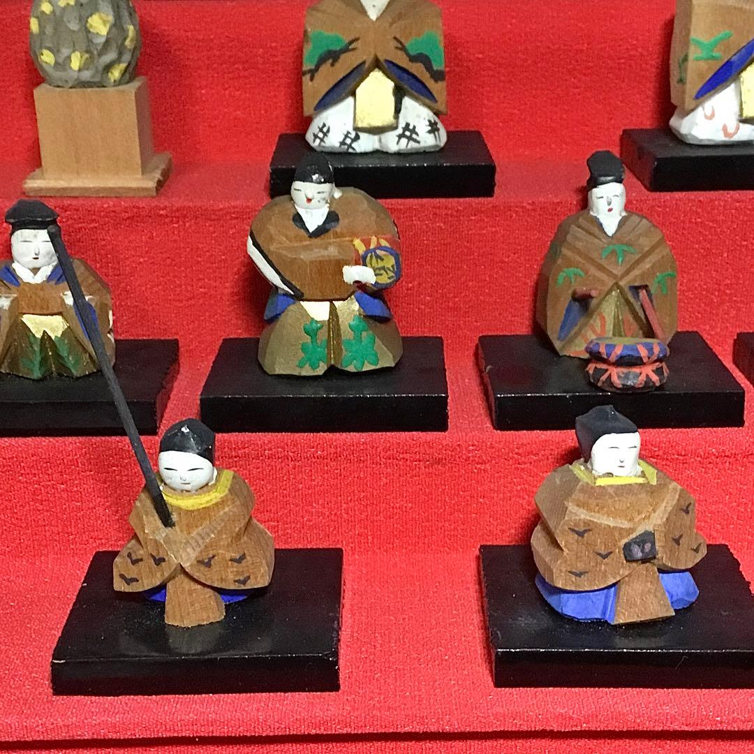 ミニ雛人形◆一刀彫◆ビンテージ 段飾り 木彫 伝統工芸 雛段 5段飾り