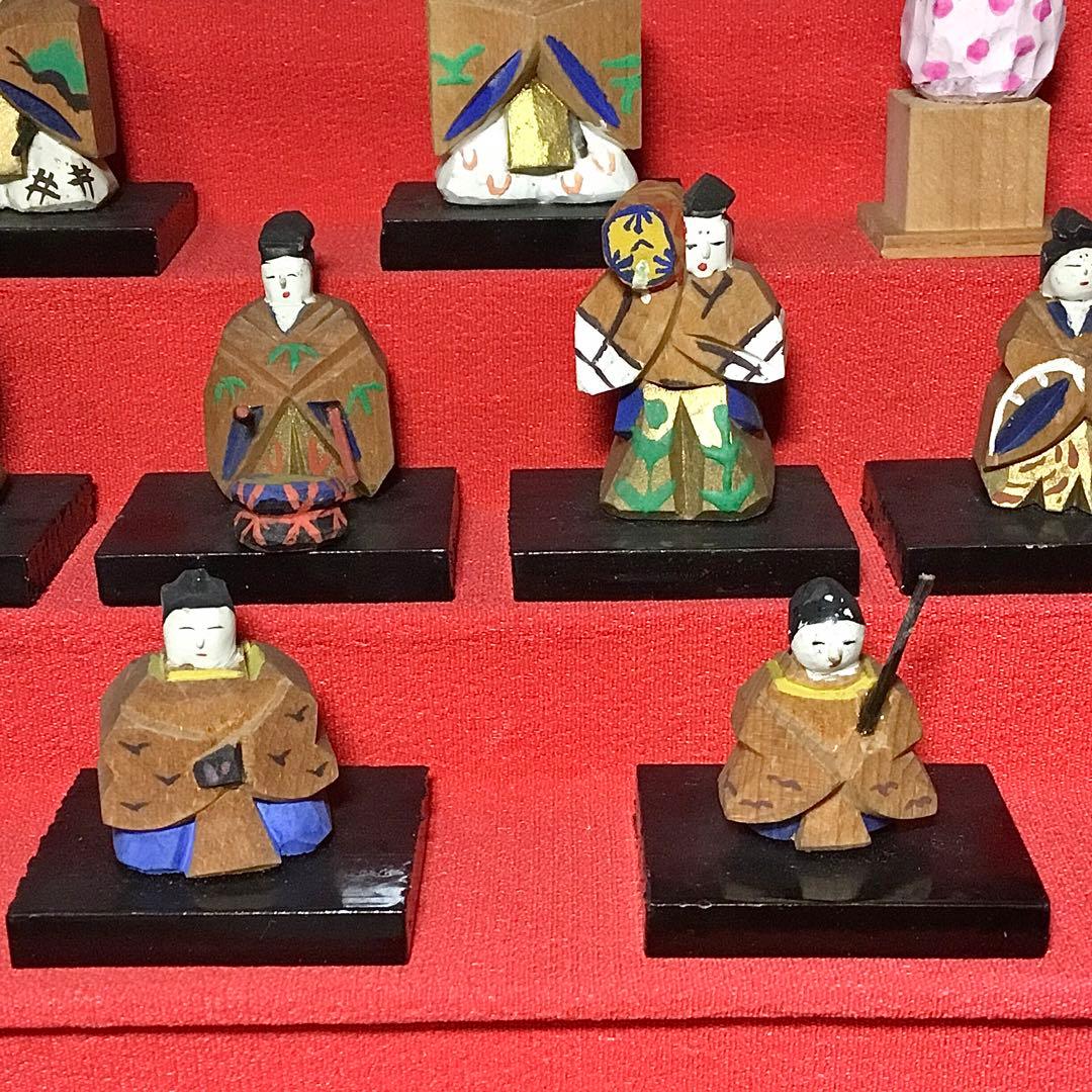 ミニ雛人形◆一刀彫◆ビンテージ 段飾り 木彫 伝統工芸 雛段 5段飾り