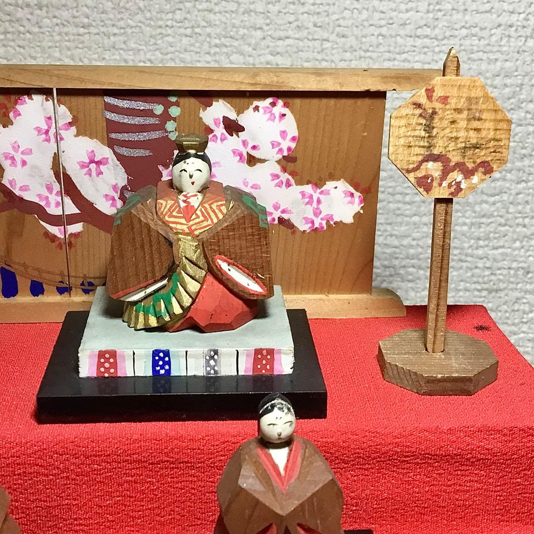 ミニ雛人形◆一刀彫◆ビンテージ 段飾り 木彫 伝統工芸 雛段 5段飾り