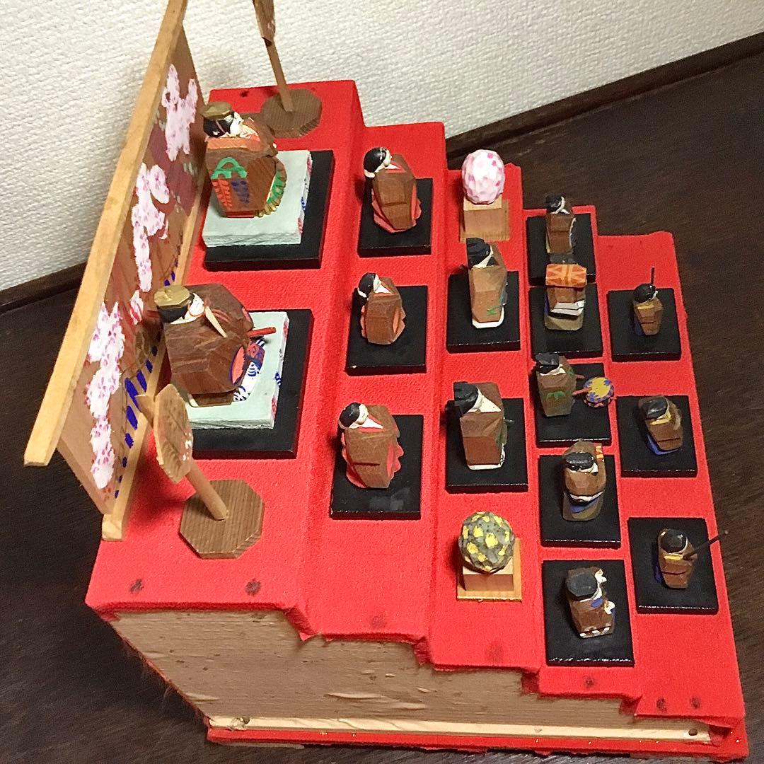 ミニ雛人形◆一刀彫◆ビンテージ 段飾り 木彫 伝統工芸 雛段 5段飾り