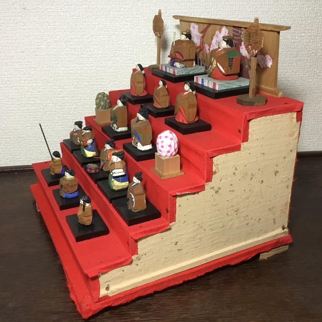 ミニ雛人形◆一刀彫◆ビンテージ 段飾り 木彫 伝統工芸 雛段 5段飾り