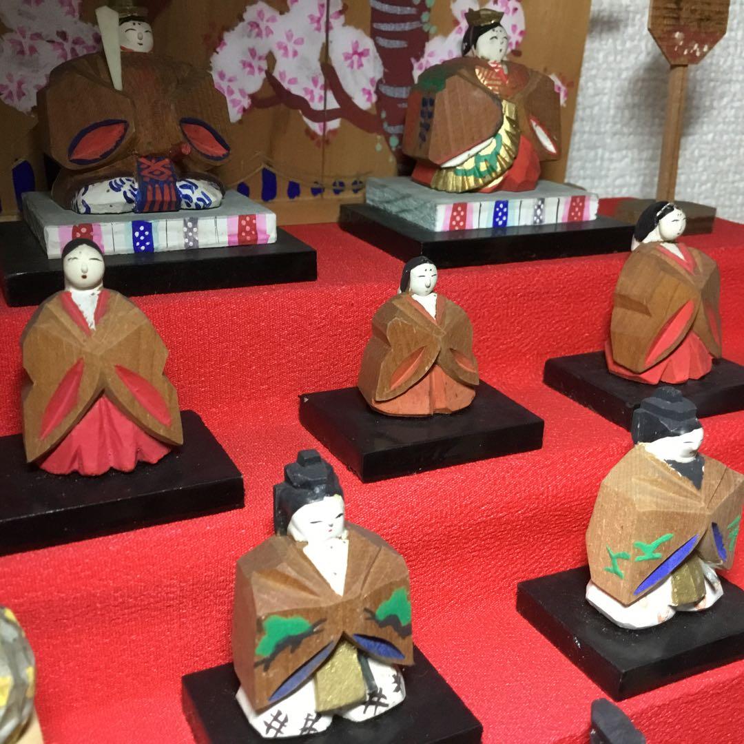 ミニ雛人形◆一刀彫◆ビンテージ 段飾り 木彫 伝統工芸 雛段 5段飾り