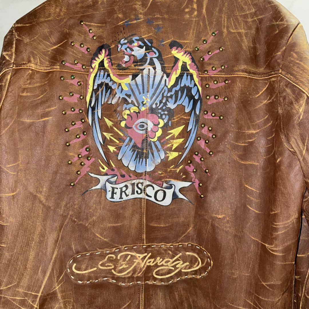美品 ed hardy 00s VTG ブラウン 本革 レザージャケット