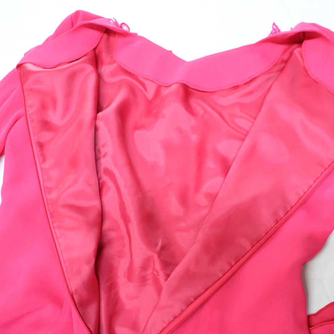 【美品 社交ダンス衣装】ワンピース ドレス Mサイズ マゼンダ ピンク 花飾り