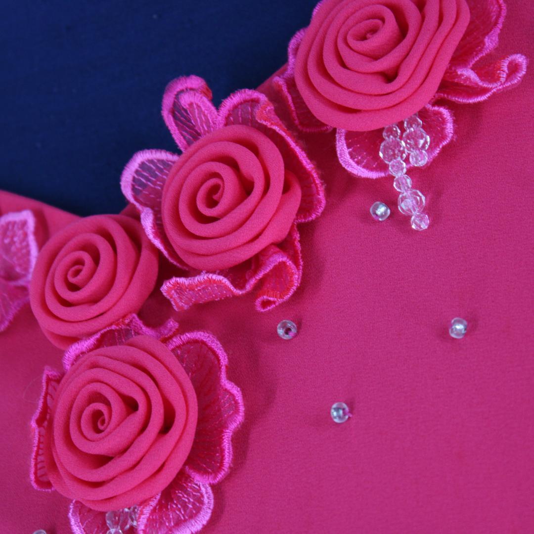 【美品 社交ダンス衣装】ワンピース ドレス Mサイズ マゼンダ ピンク 花飾り