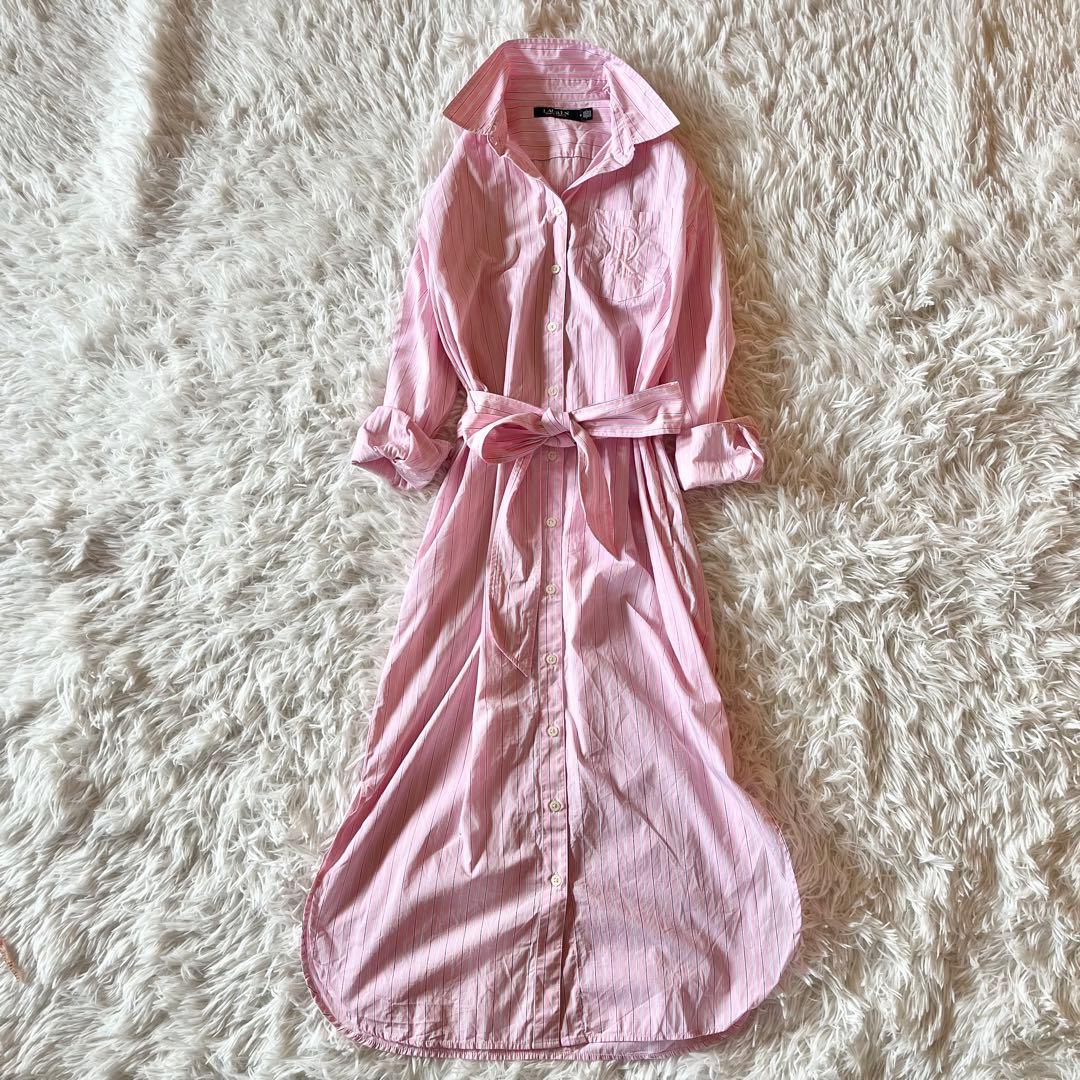 極美品✨ ローレンラルフローレン ストライプ シャツワンピース Aライン マキシ