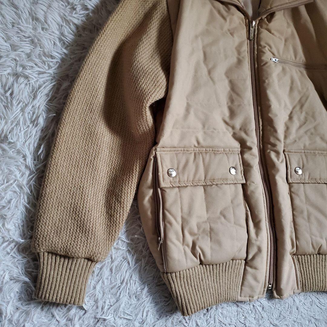 美品 90s OLD LACOSTE ワッフル ニットニット 袖切替 中綿