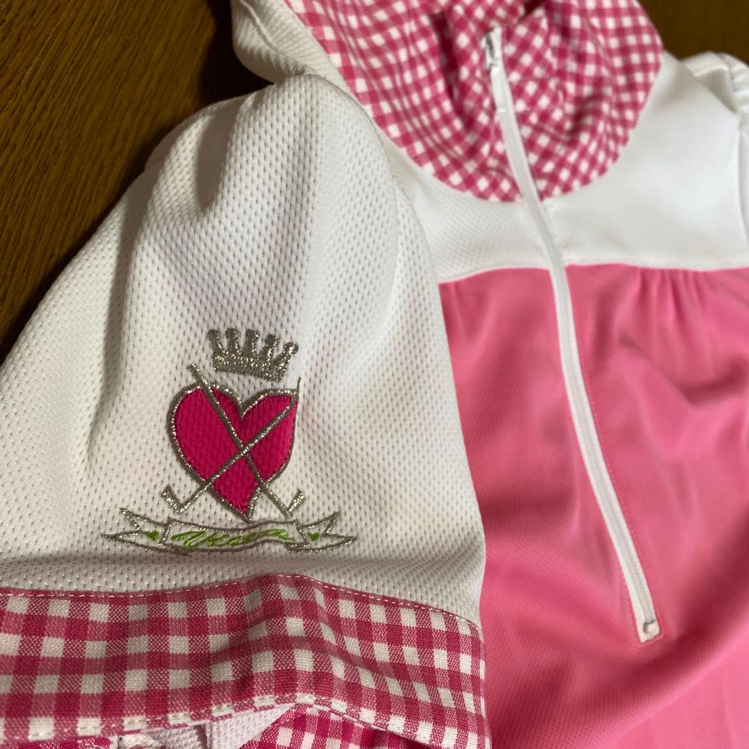 ビバハート　ゴルフ　ワンピース　ピンク　白　フリル　ハート　レディースＬ　極美品